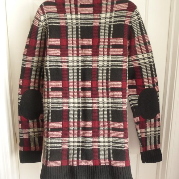 Bob Jimley AKA Sweater Cardigan M Heavy Wool Knit Plaid Button Down Elbow Patche - Picture 5 of 7